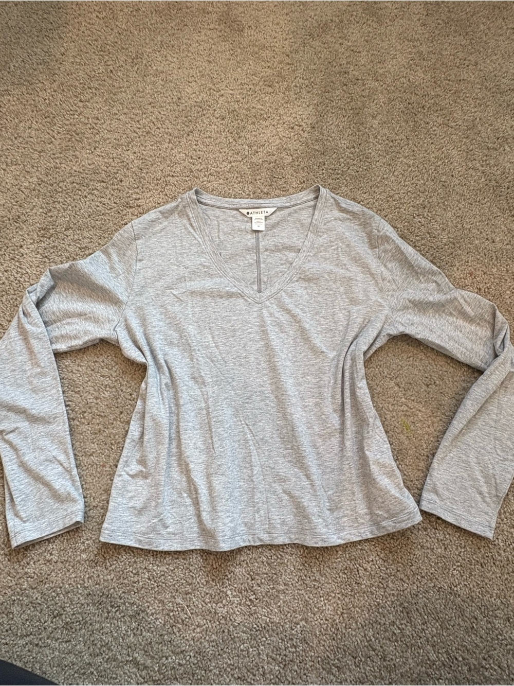 Athleta Heather Gray V-Neck Long Sleeve Tee